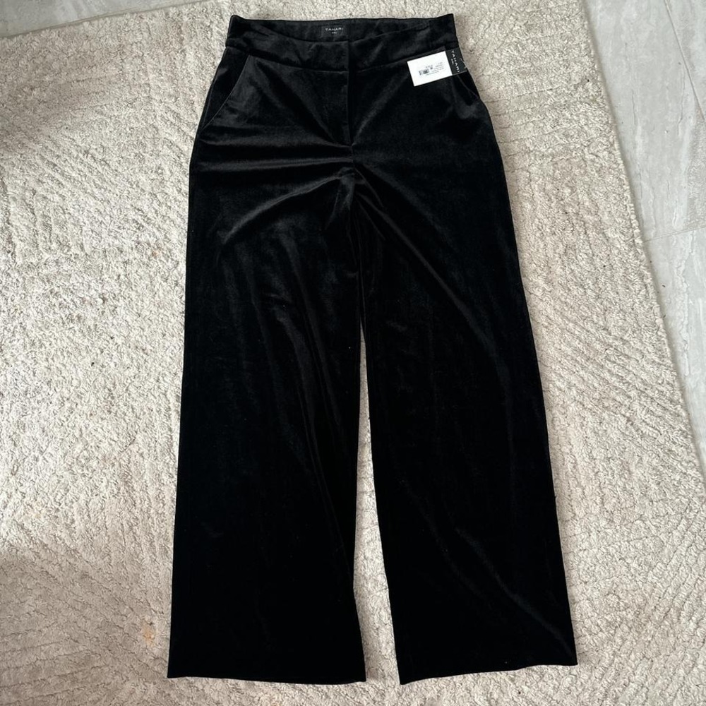 NWT Tahari ASL Black velvet wide-leg trouser pants